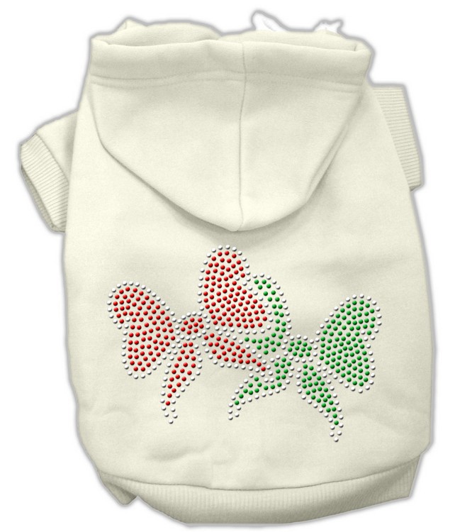 Christmas Bows Rhinestone Hoodie Cream M